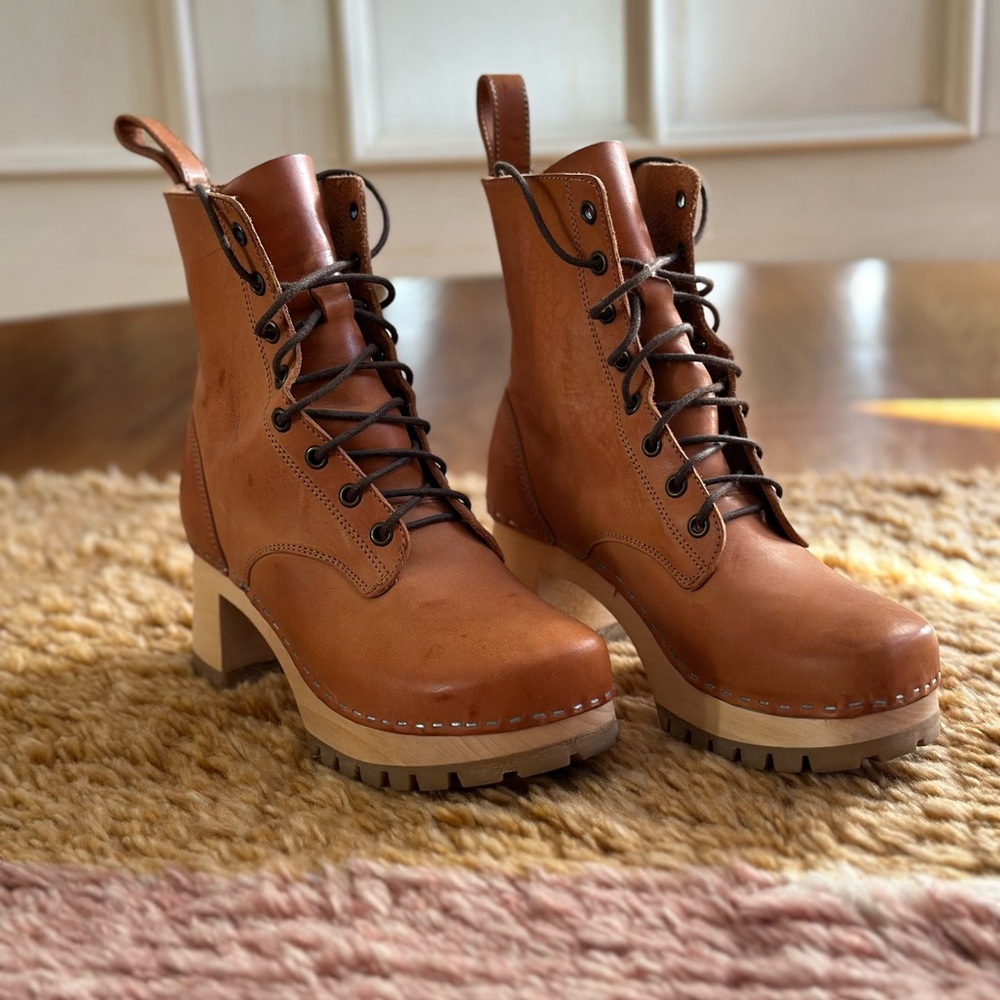 Swedish Hasbeens Tan Leather Ankle Boots
